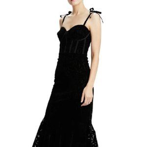 ML Monique Lhuillier Velvet Ruffle Hem Midi Dress